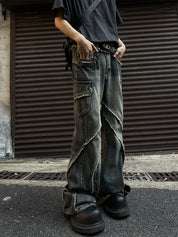 GKIKZ INNER DESTRUCTION BAGGY JEANS (BLUE)