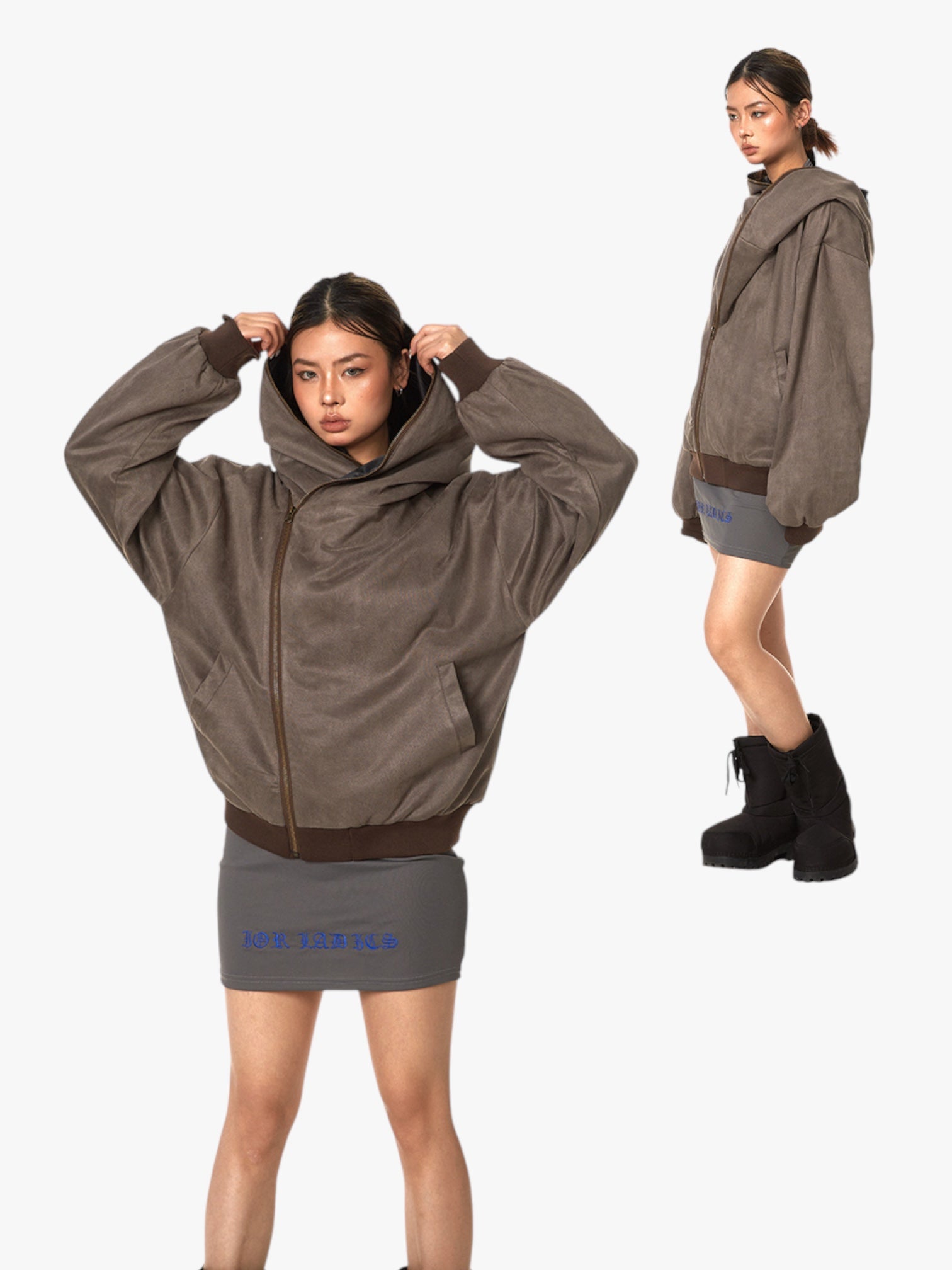 Asymmetric Zip-Up Hooded Jacket