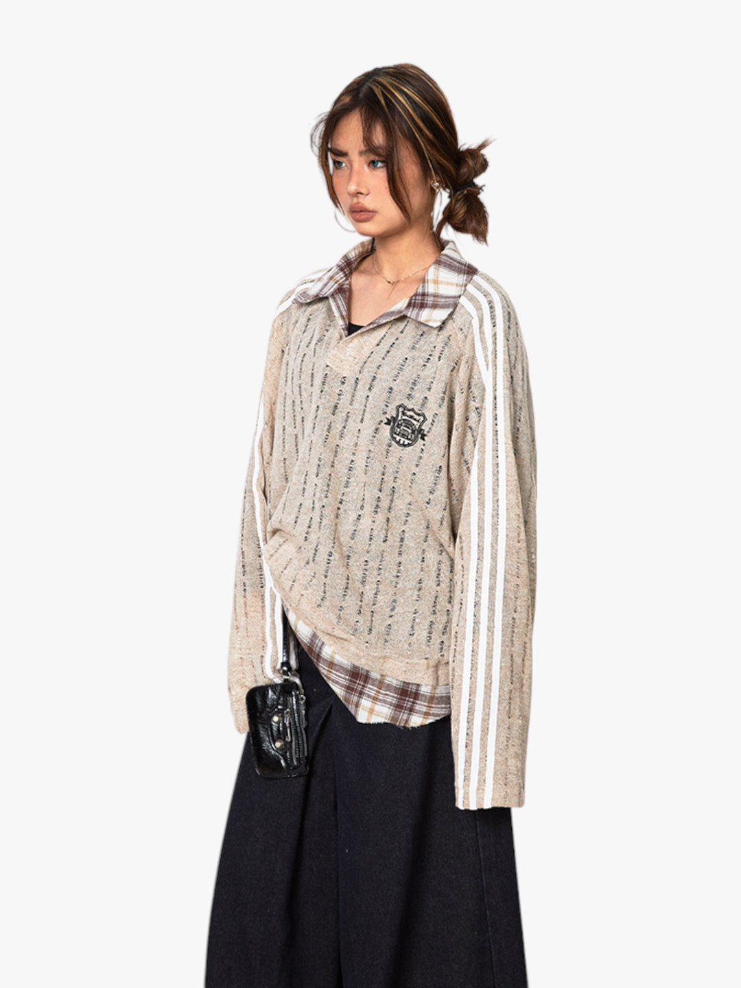 GKIKZ VINTAGE STRIPE STITCHING CONTRAST SLIGHTLY TRANSPARENT MULTI-LAYERED TEES