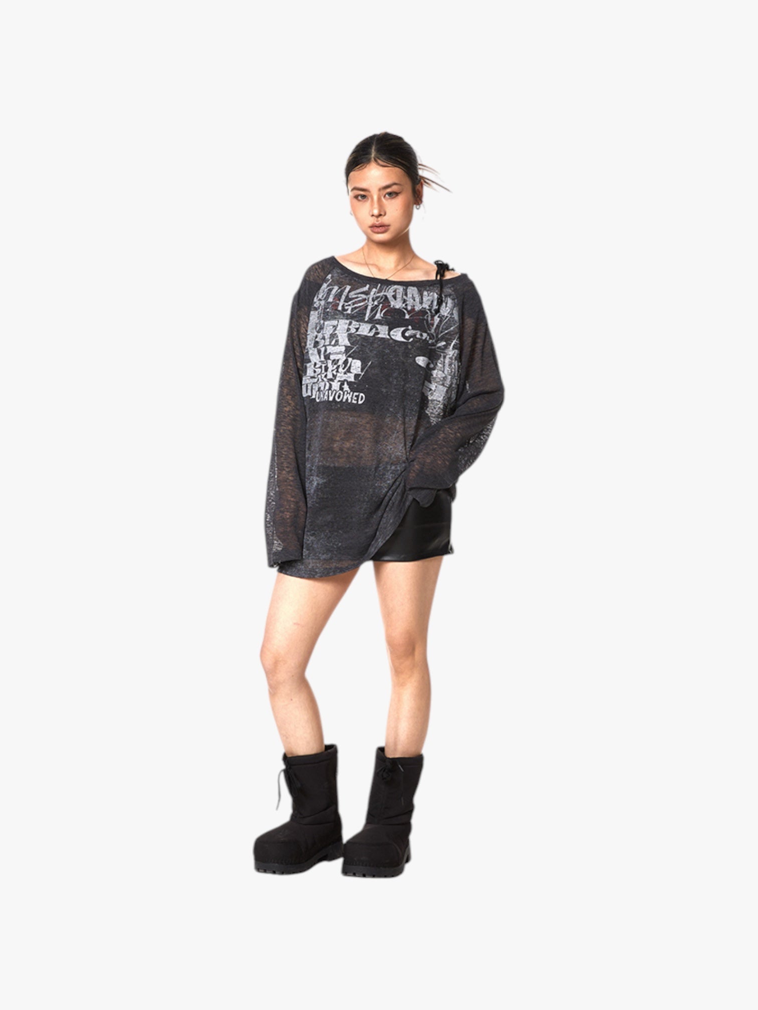 Retro Micro Transparent Sheer Off-Shoulder Top