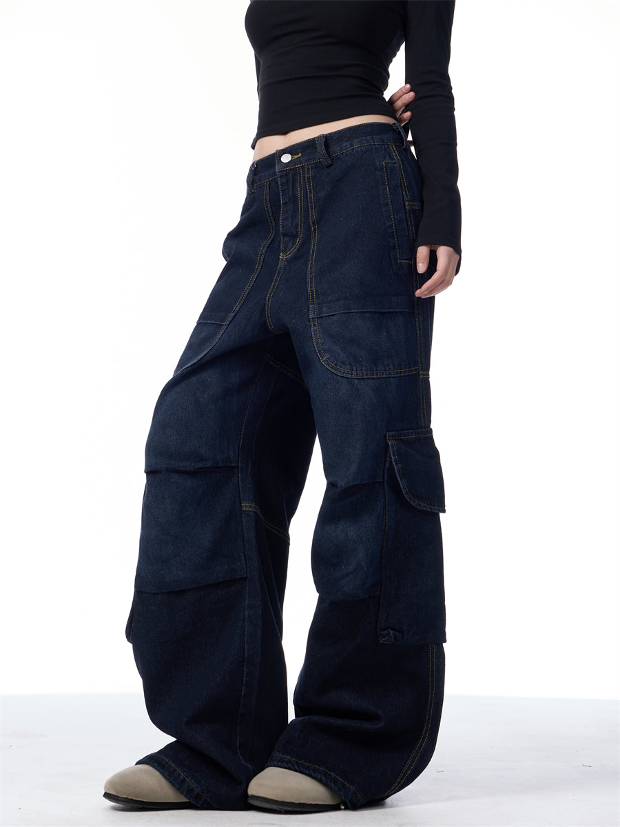 GKIKZ SYMMETRIC PLEATED WORKWEAR MULTI-POCKET BAGGY PANTS