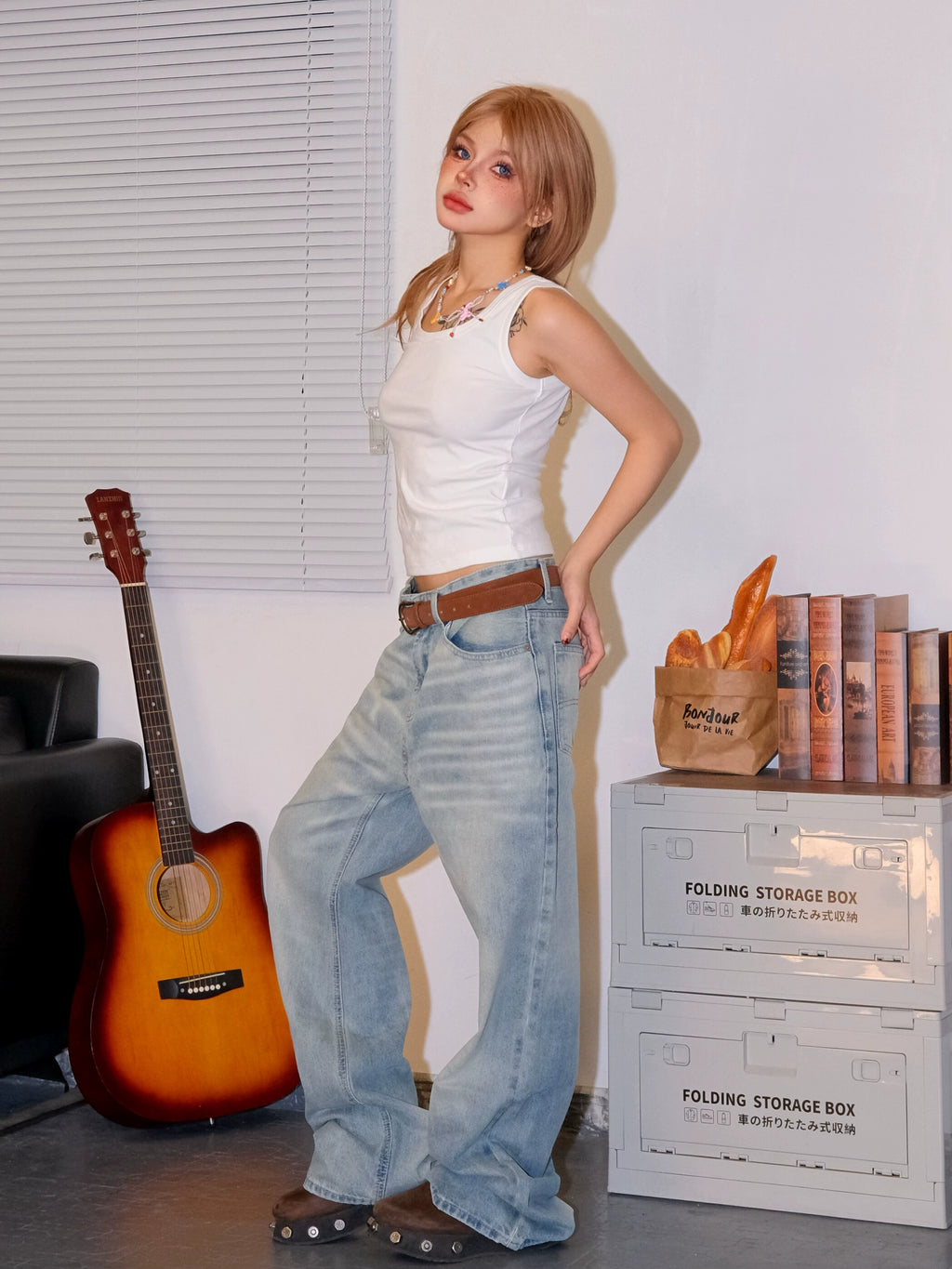 Fake Ripple Washed Baggy Jeans
