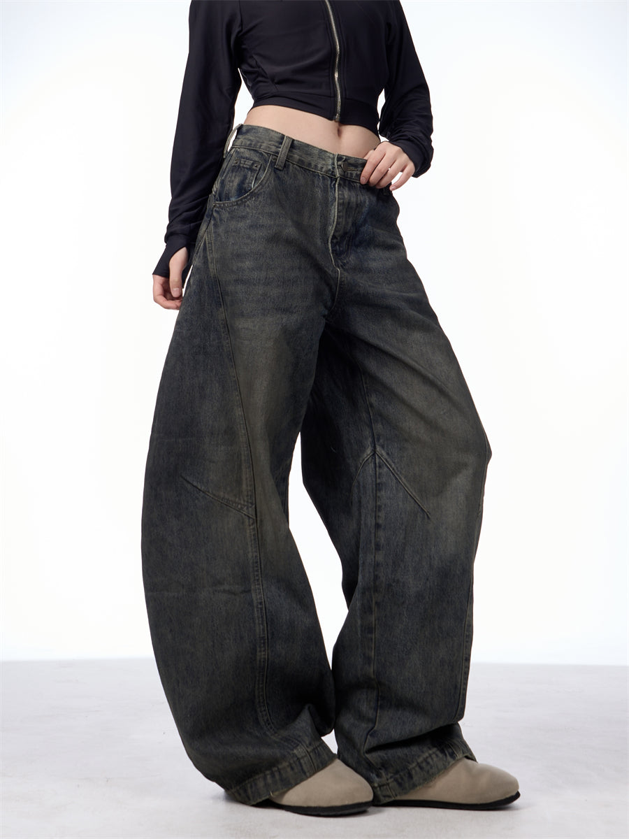 GKIKZ DIRTY SPLASH-INK MATCHET WIDE-LEG DENIM PANTS