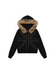[25AW NEW ARRIVAL] GKIKZ 🇬🇧 STUDDED FUR HOODED ZIP-UP