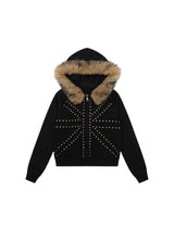 🇬🇧 Studded Fur Hooded Zip-Up