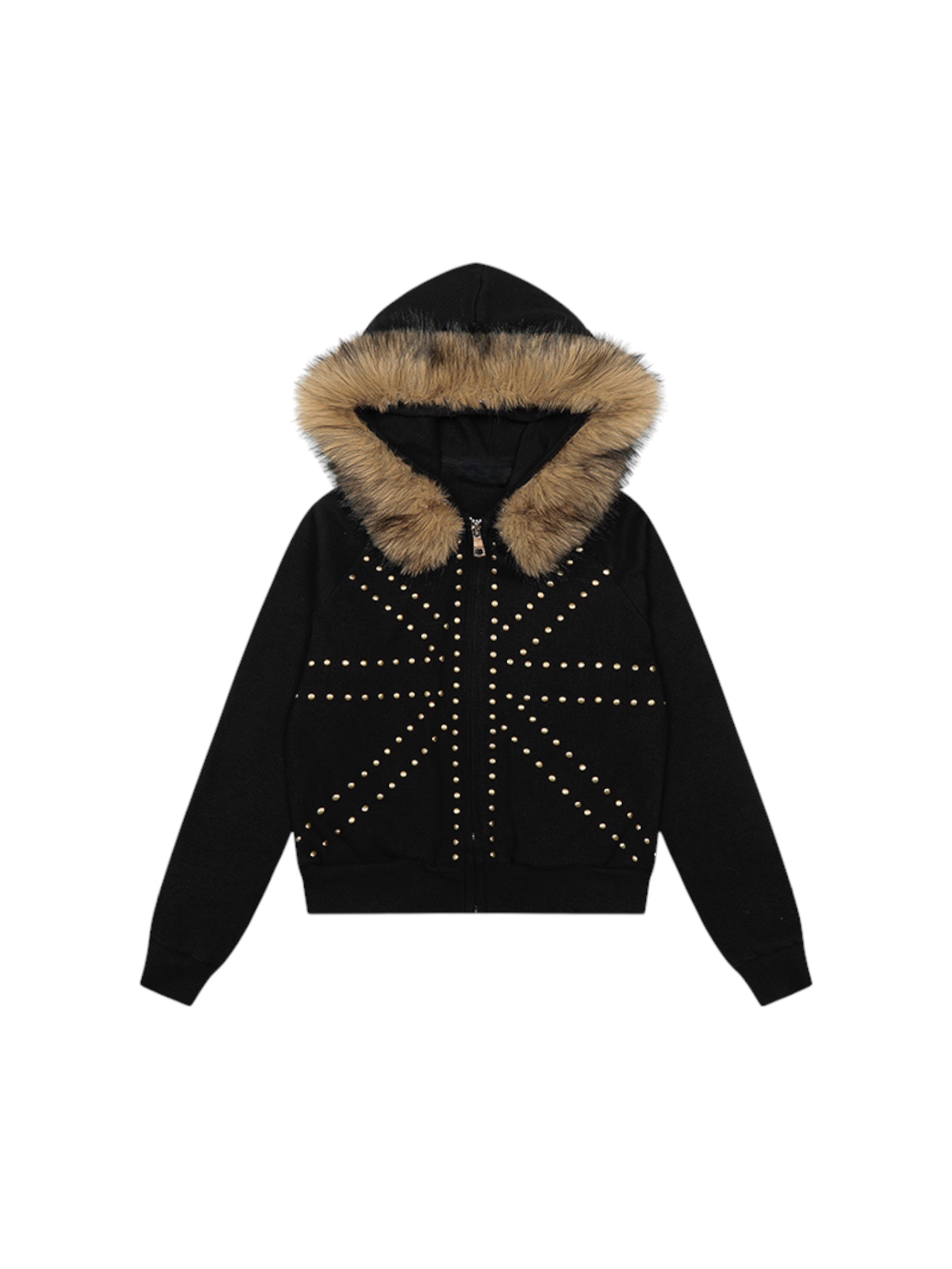 🇬🇧 Studded Fur Hooded Zip-Up