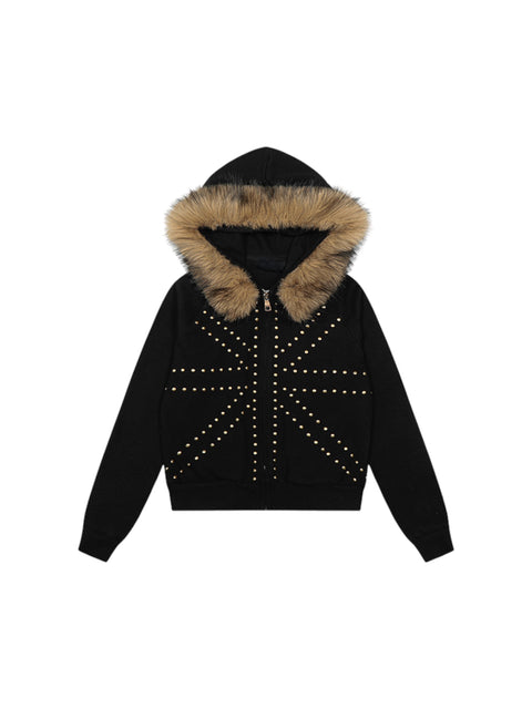 [25AW NEW ARRIVAL] GKIKZ 🇬🇧 STUDDED FUR HOODED ZIP-UP