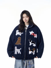 GKIKZ PUPPY EMBROIDERY LAMBWOOL FLEECE JACKET