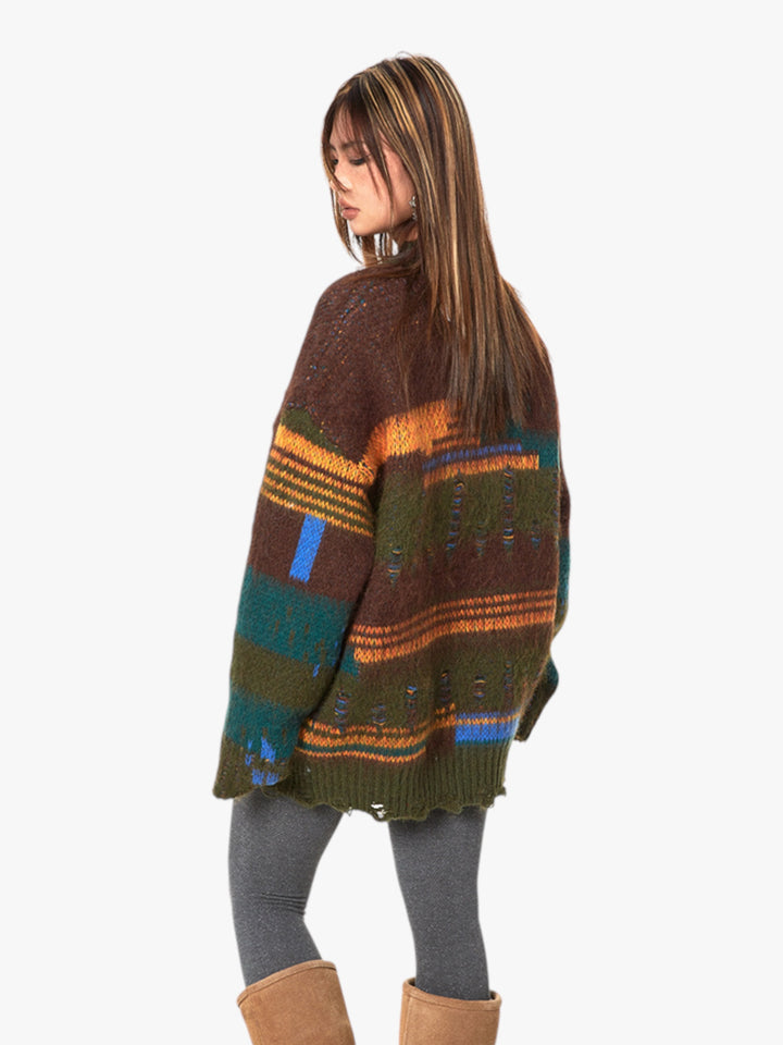 GKIKZ RETRO DISTRESSED CONTRAST OVERSIZED SWEATER