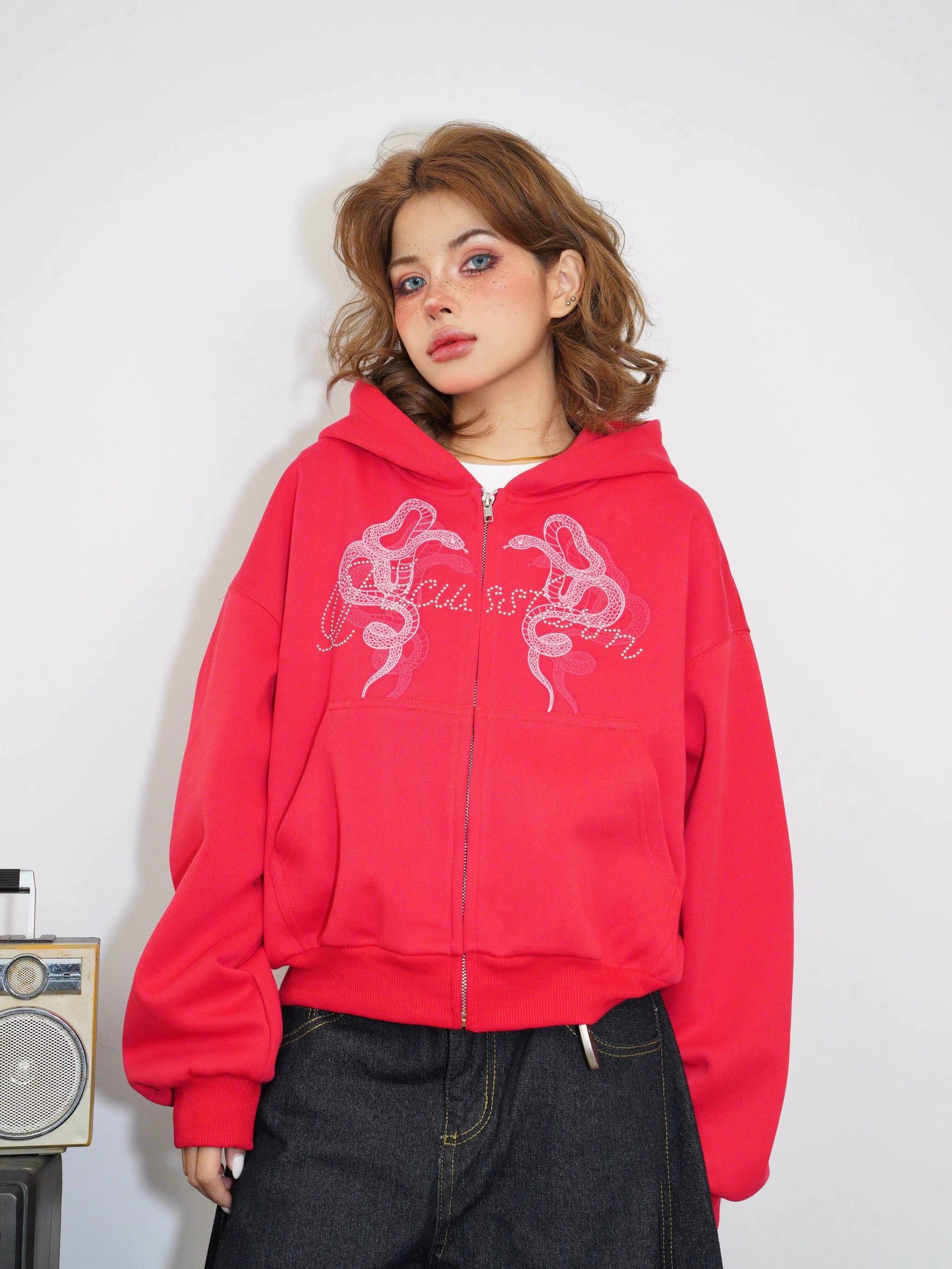 [VALENTINE RESTOCK] GKIKZ EMBROIDERED SERPENT HOODED ZIPPER SWEAT.S