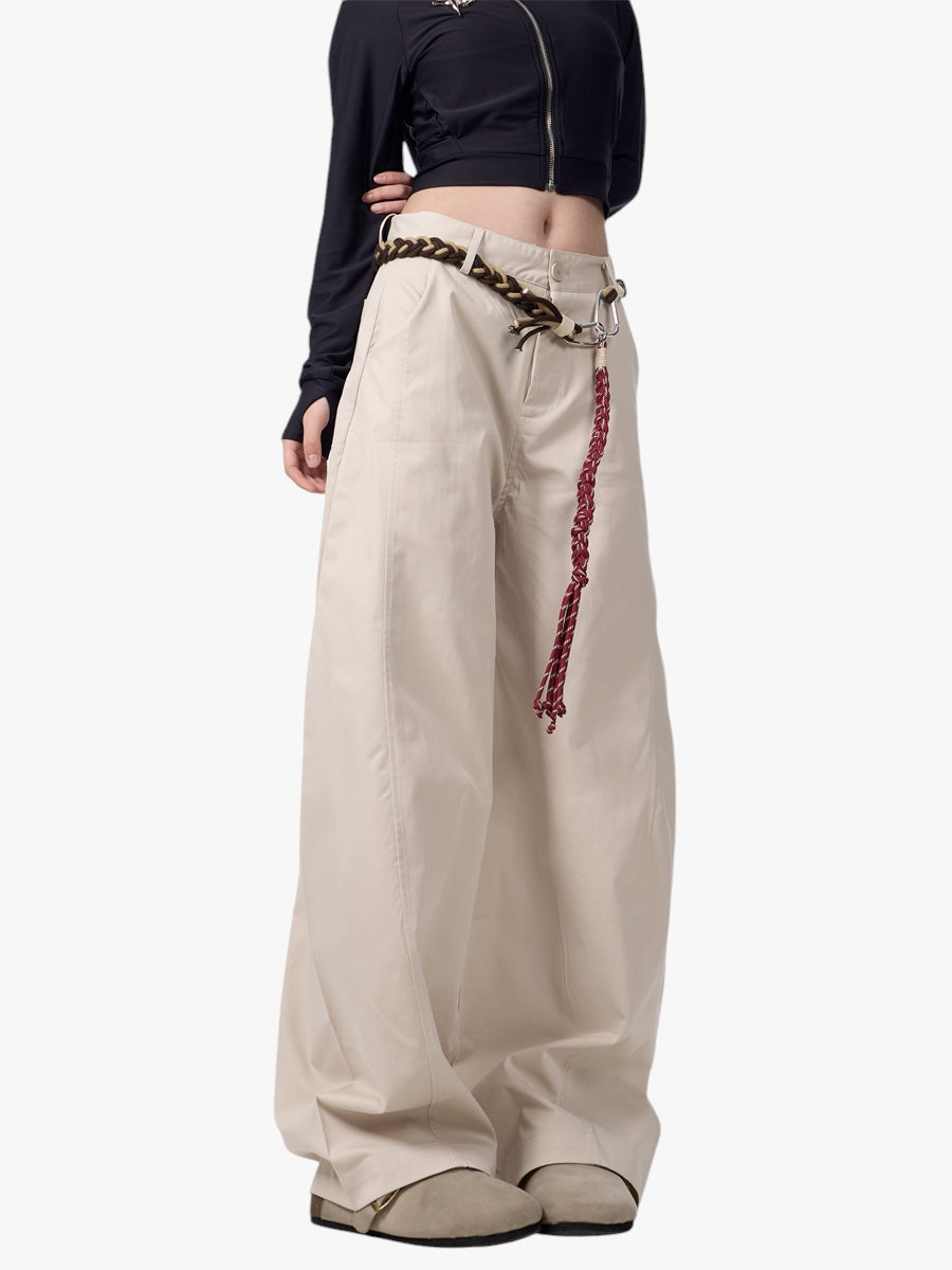 GKIKZ RETRO MATCHET ROPE BELT WIDE-LEG LOOSE PANTS