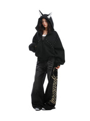 [25AW NEW ARRIVAL] GKIKZ STUDDED DEVIL HORN HOODIE - PREMIUM COTTON ZIP-UP