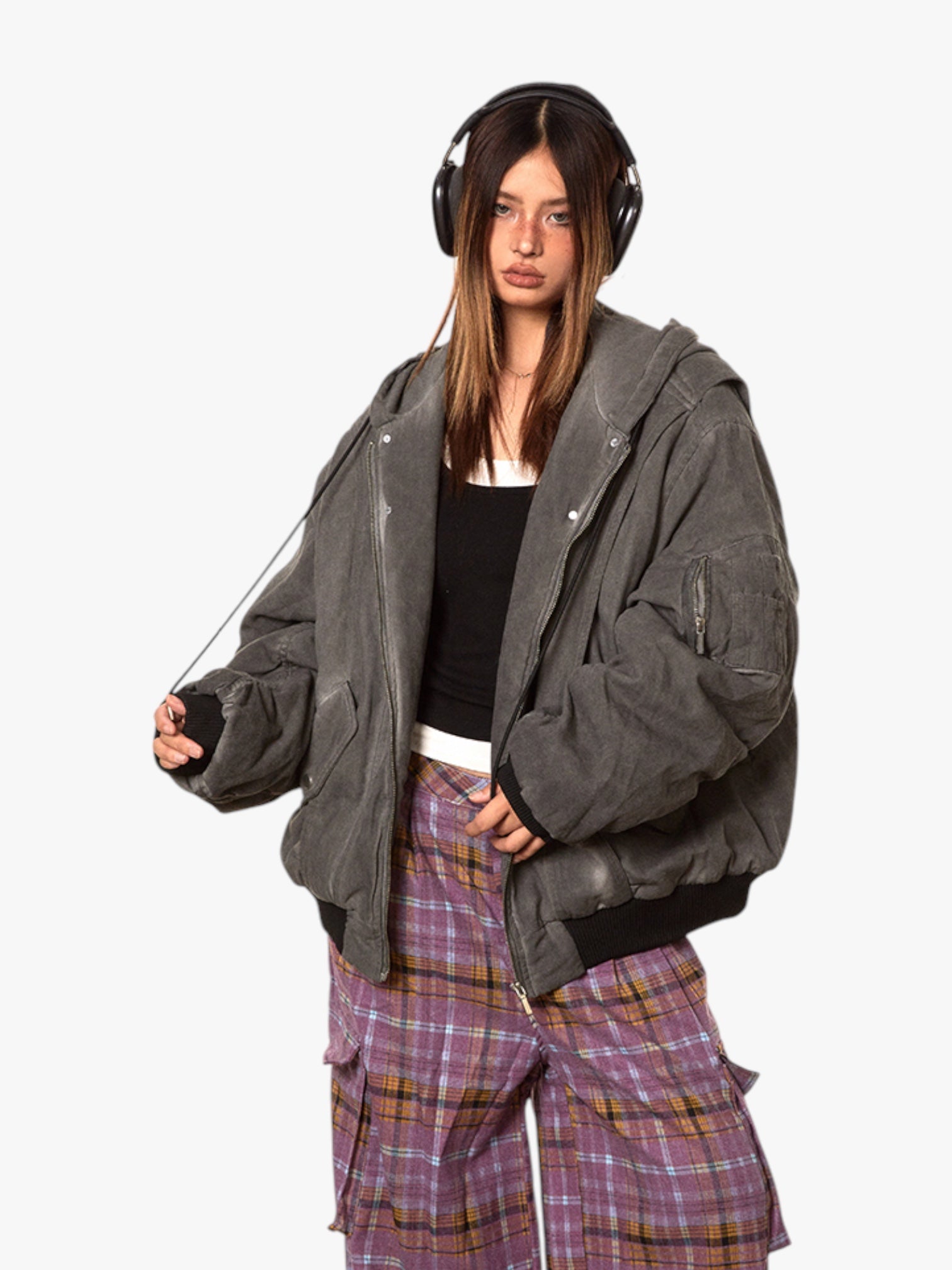 Old Washed Retro Cotton Padded Bomber Jacket