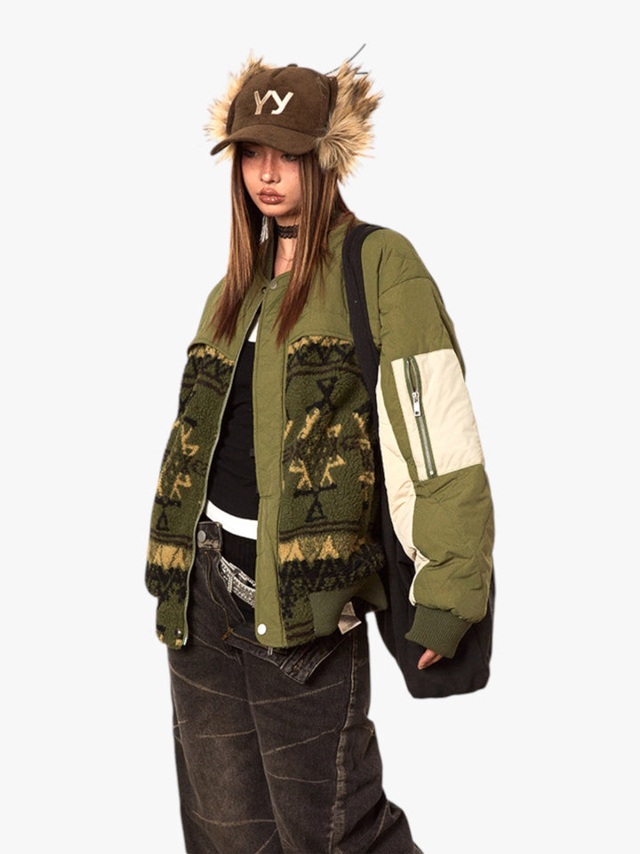 GKIKZ TRIBAL ERECT CONTRAST COTTON PADDED JACKET