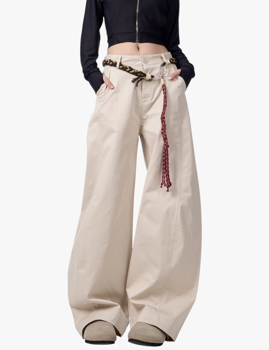 GKIKZ RETRO MATCHET ROPE BELT WIDE-LEG LOOSE PANTS