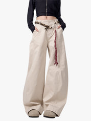 GKIKZ RETRO MATCHET ROPE BELT WIDE-LEG LOOSE PANTS