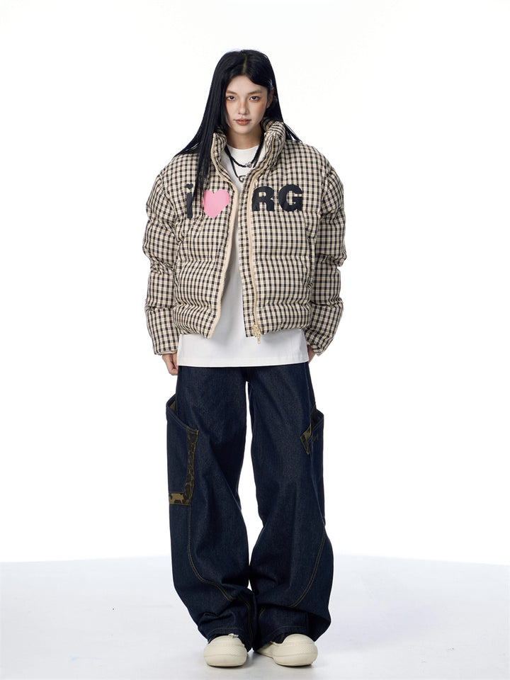GKIKZ PLAID THICKENED QUILTED COTTON PUFFER JACKET