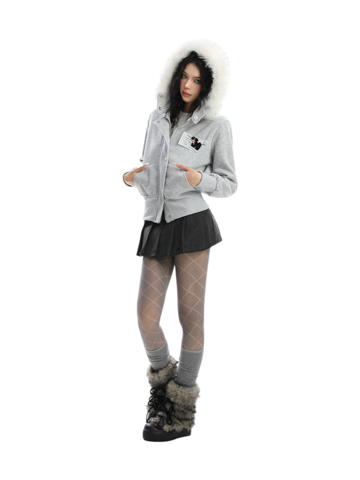 Block Code Faux Fur Jacket
