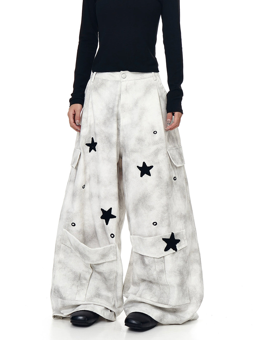 Starfall Distress Wide-Leg Cargo Pant