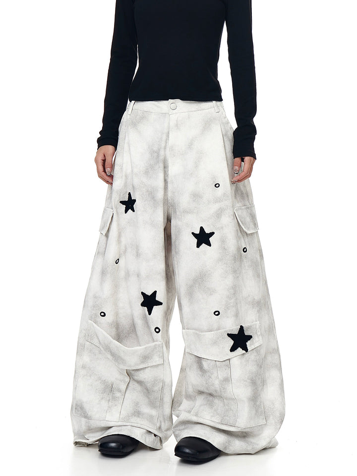 GKIKZ STARFALL DISTRESS WIDE-LEG CARGO PANT