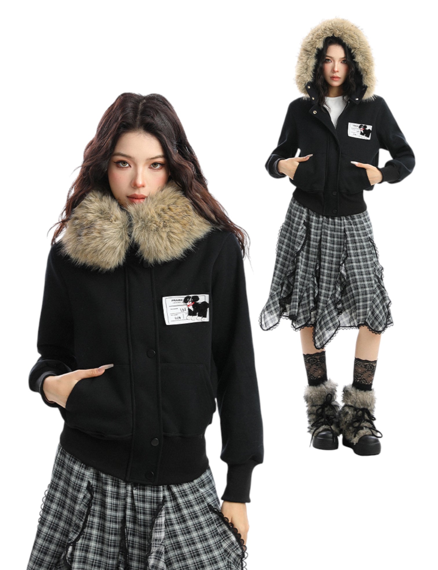 [25AW NEW ARRIVAL] GKIKZ BLOCK CODE FAUX FUR JACKET