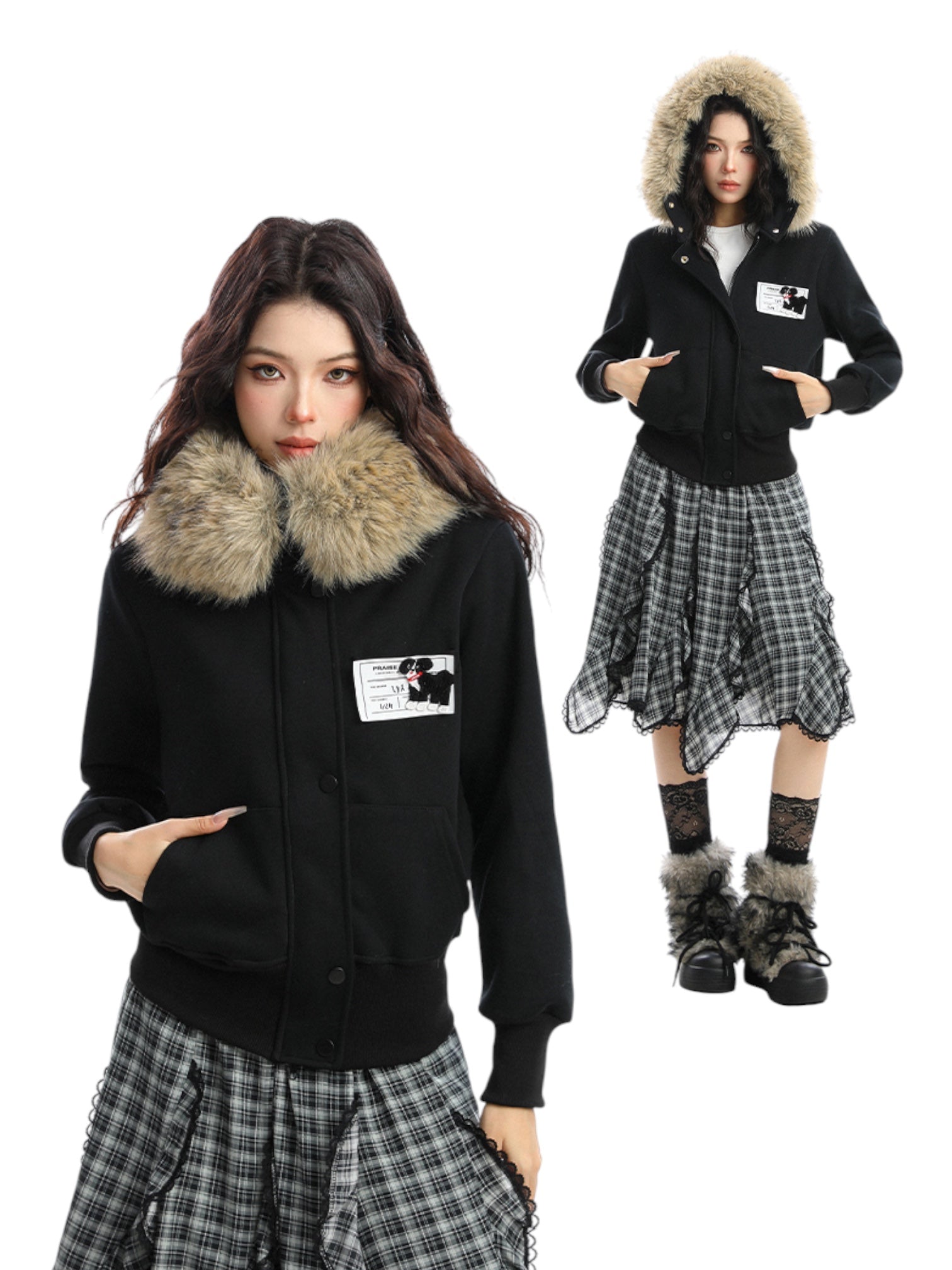 [25AW NEW ARRIVAL] GKIKZ BLOCK CODE FAUX FUR JACKET