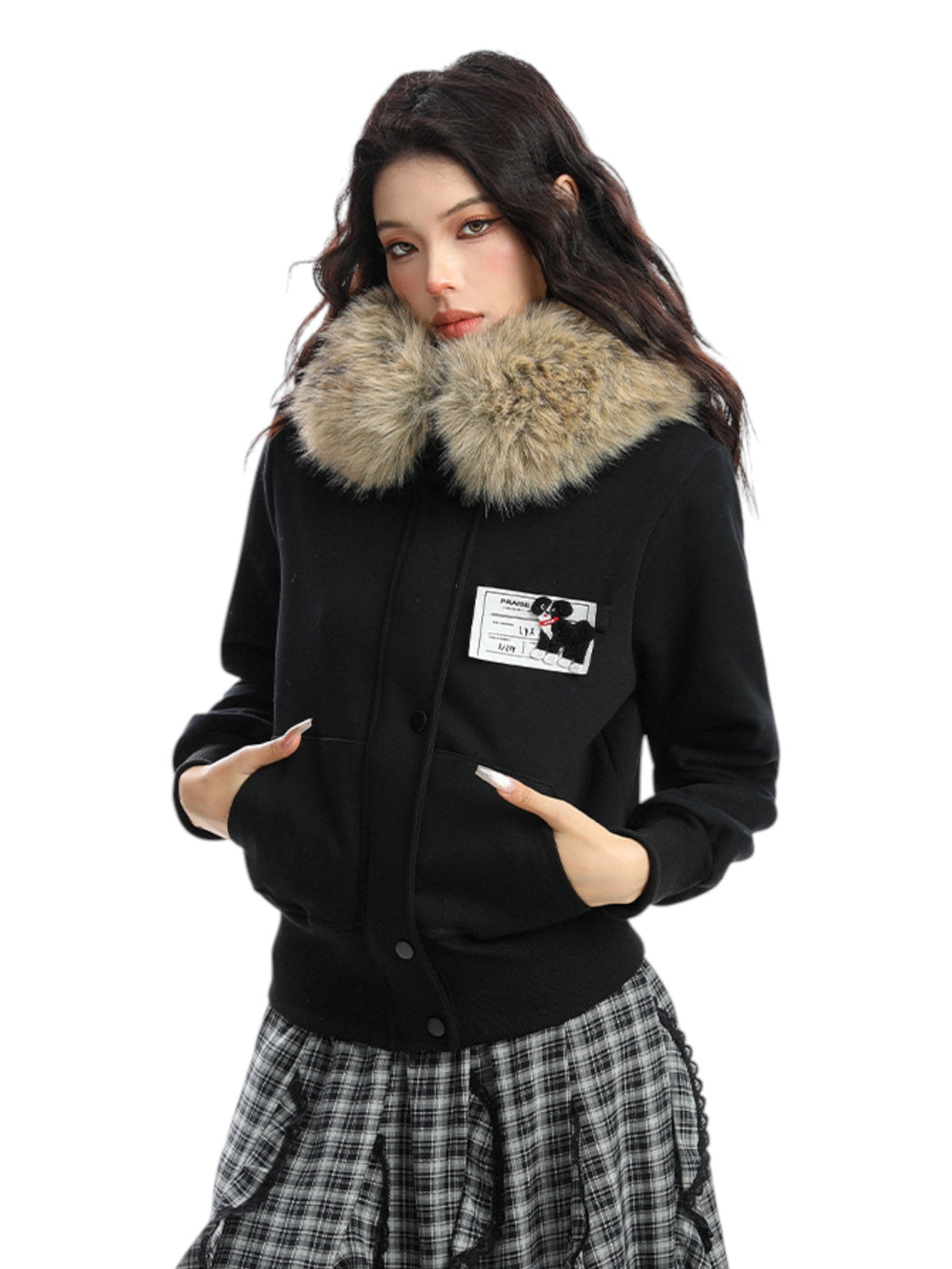 Block Code Faux Fur Jacket