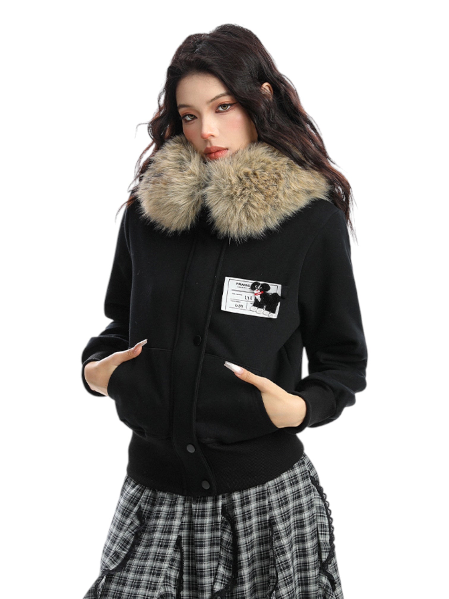 Block Code Faux Fur Jacket