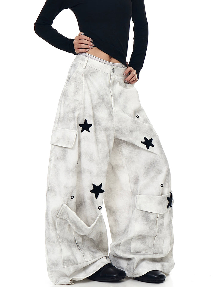 GKIKZ STARFALL DISTRESS WIDE-LEG CARGO PANT