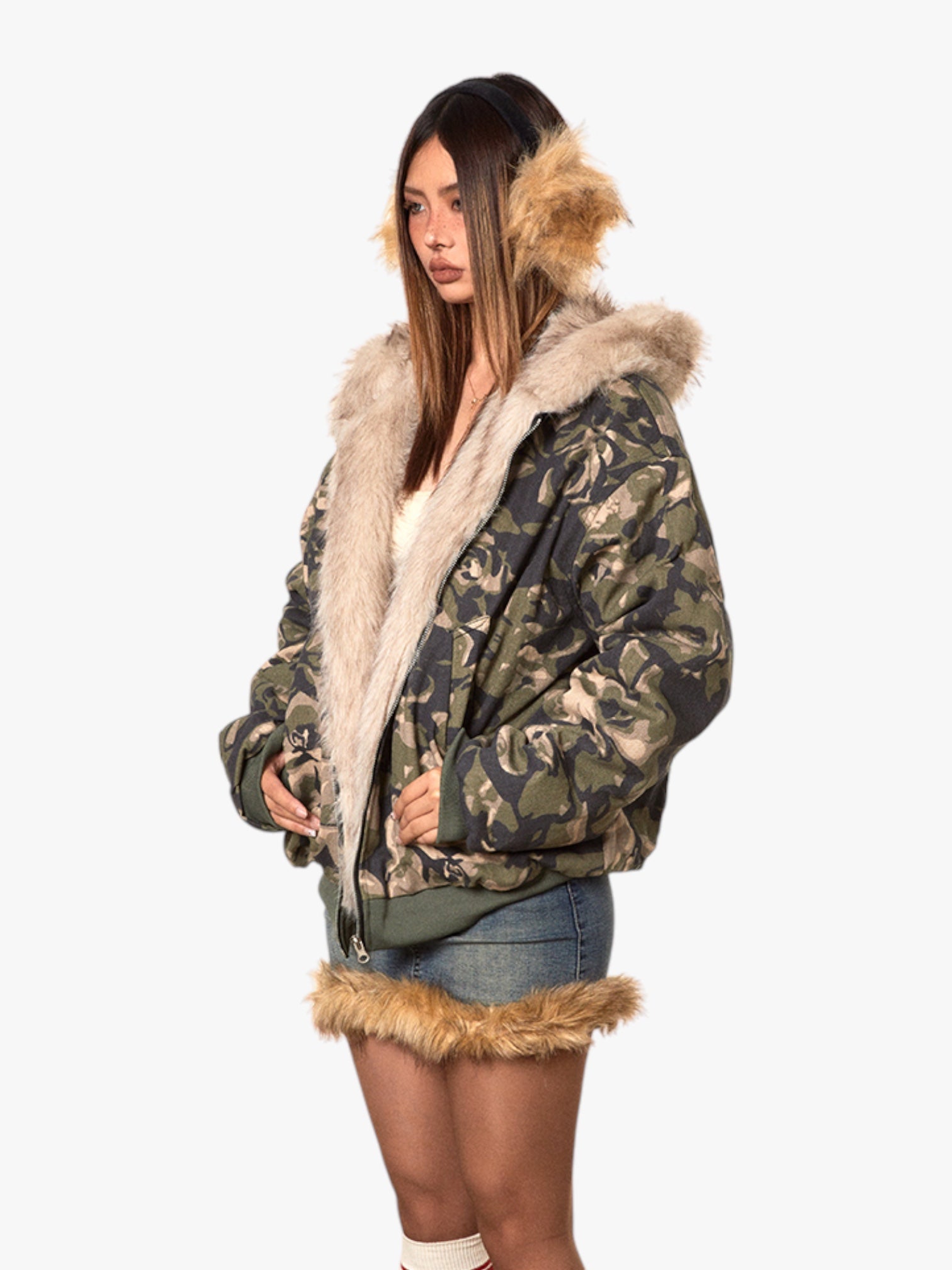 GKIKZ COTTON PADDED FUR COLLAR JACKET