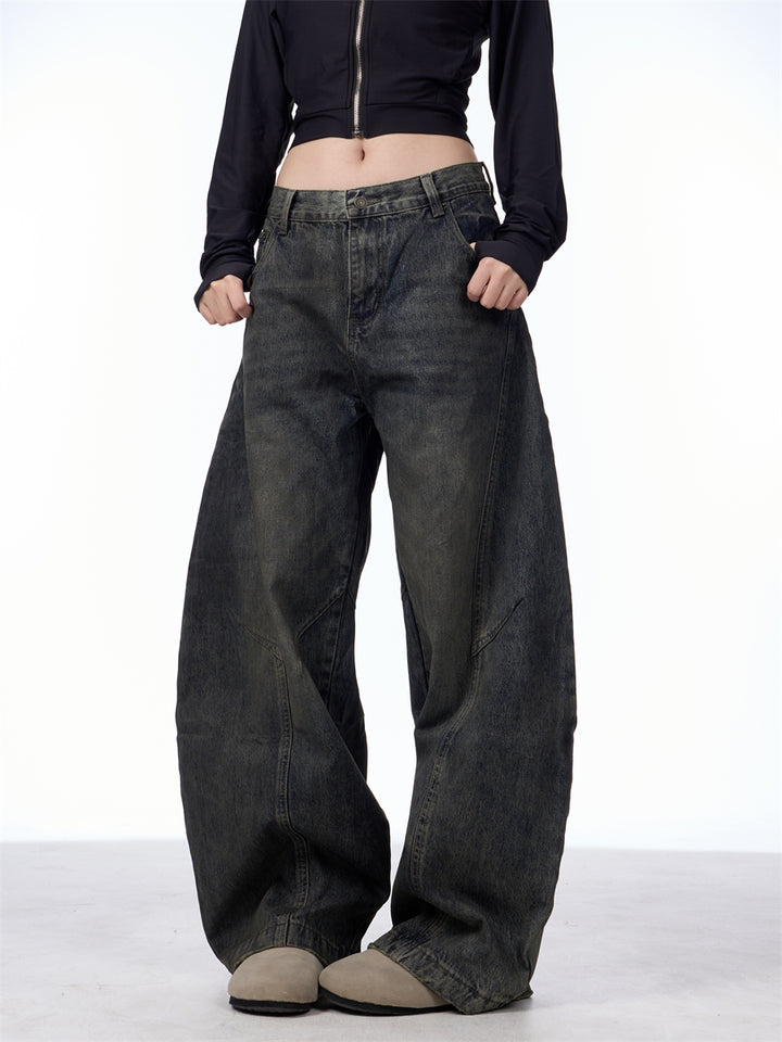 GKIKZ DIRTY SPLASH-INK MATCHET WIDE-LEG DENIM PANTS