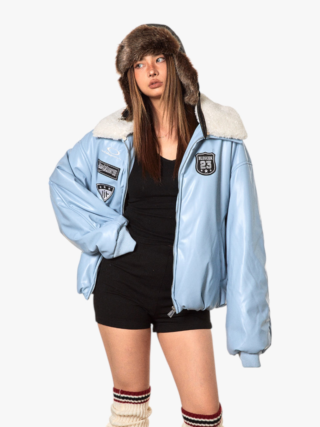 Retro Baseball Fur Collar Leather Jacket