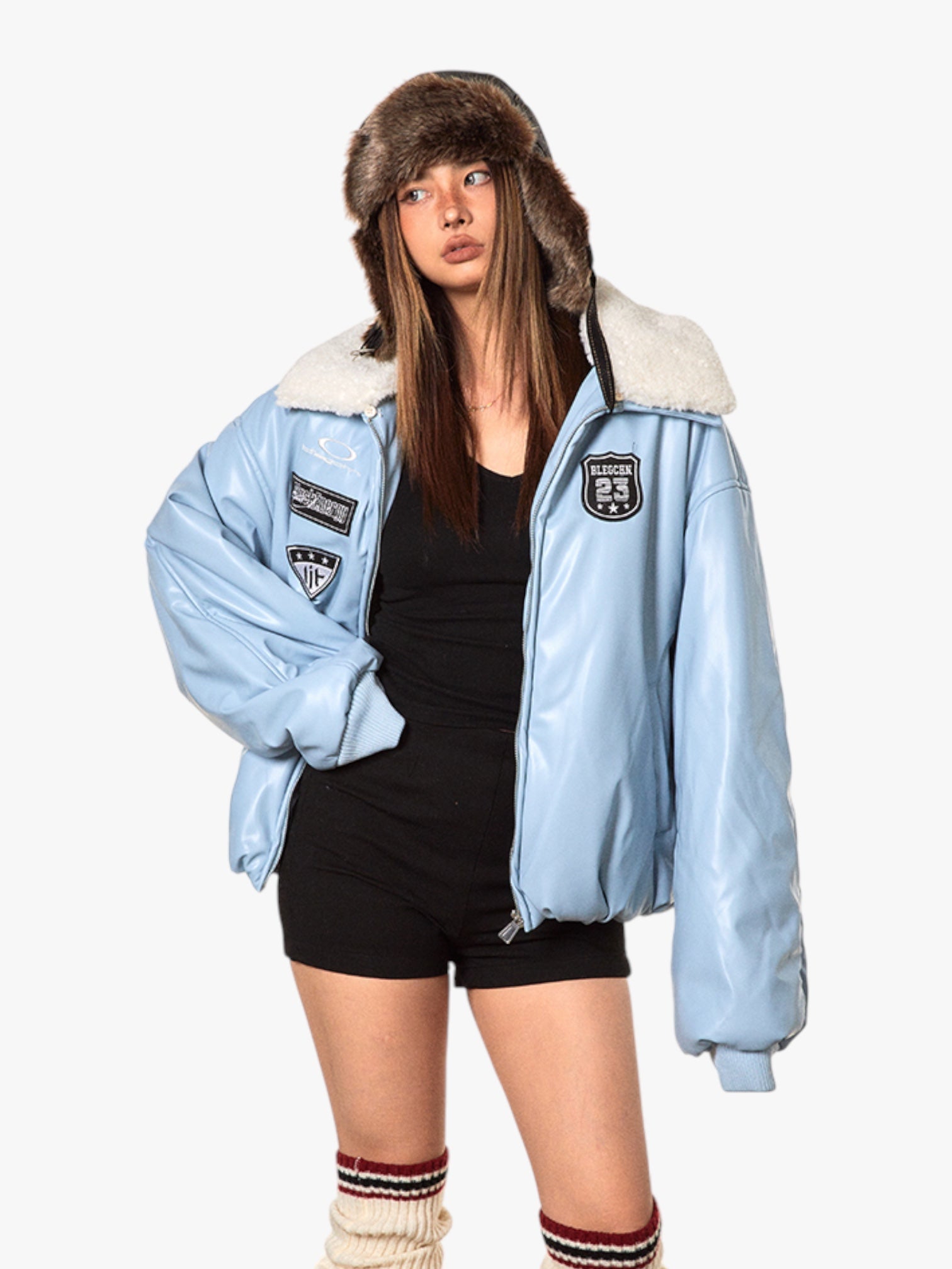 Retro Baseball Fur Collar Leather Jacket