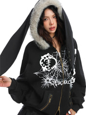 [25AW NEW ARRIVAL] GKIKZ BIG-EARS BUNNY FUR ZIP-UP HOODIE