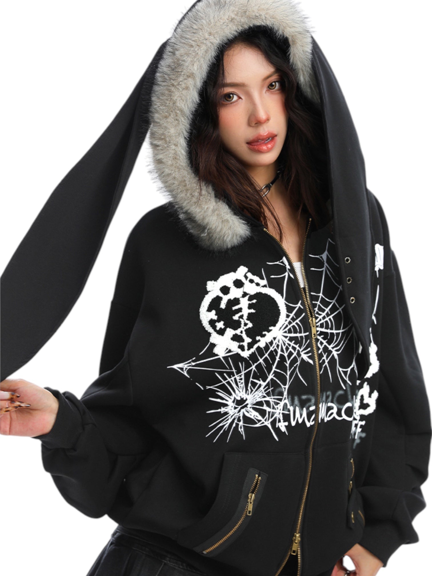 Big-Ears Bunny Fur Zip-Up Hoodie
