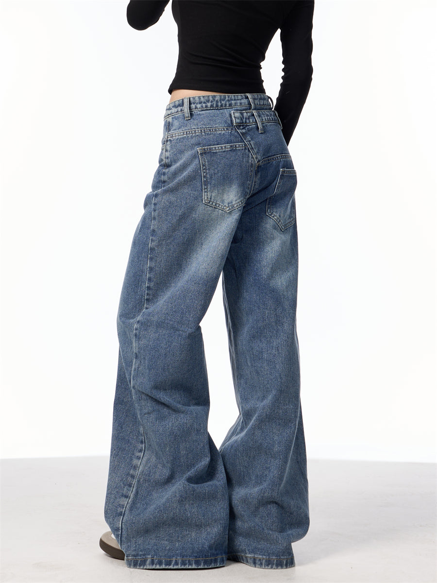 GKIKZ ASYMMETRICAL BUTTON-UP WIDE-LEG JEANS