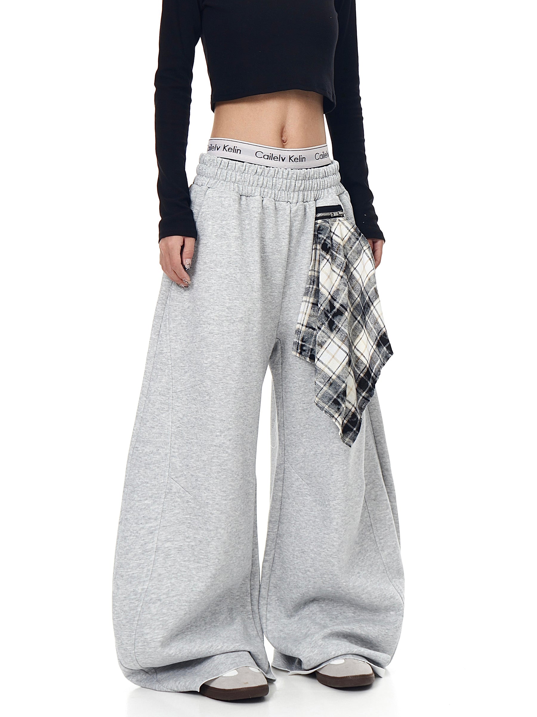 [25AW NEW ARRIVAL] GKIKZ DETACHABLE PLAID SCARF LOOSE WIDE-LEG PANT