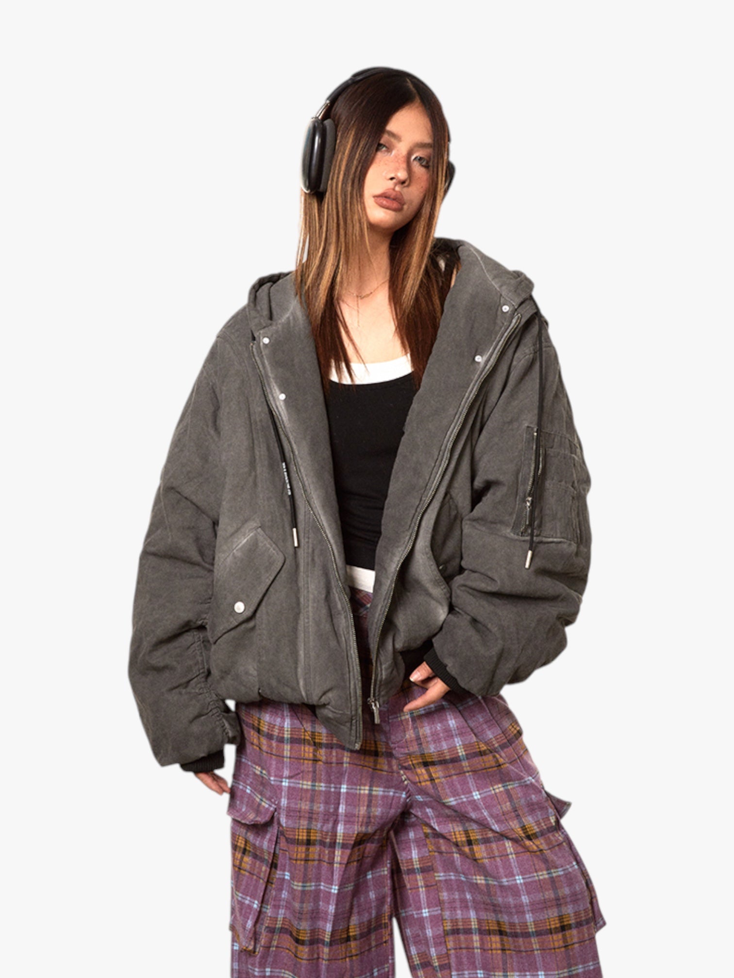 GKIKZ OLD WASHED RETRO COTTON PADDED BOMBER JACKET