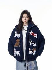 GKIKZ PUPPY EMBROIDERY LAMBWOOL FLEECE JACKET