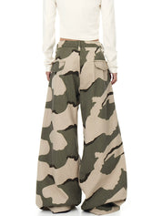 [25AW NEW ARRIVAL] GKIKZ URBAN DRAWSTRING PLEATED CAMO WAVE WIDE-LEG PANTS