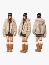 Luxurious Leopard Print Faux Fur Hooded Jacket