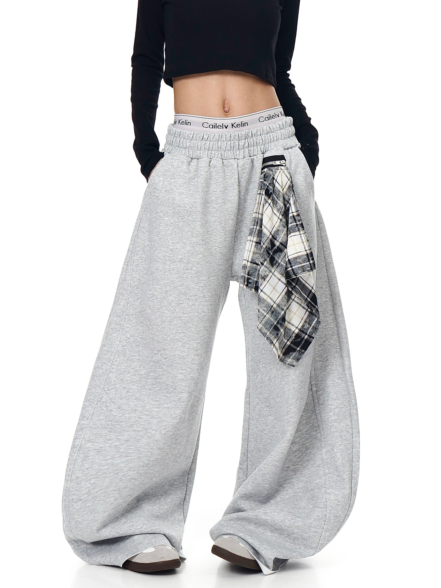 [25AW NEW ARRIVAL] GKIKZ DETACHABLE PLAID SCARF LOOSE WIDE-LEG PANT