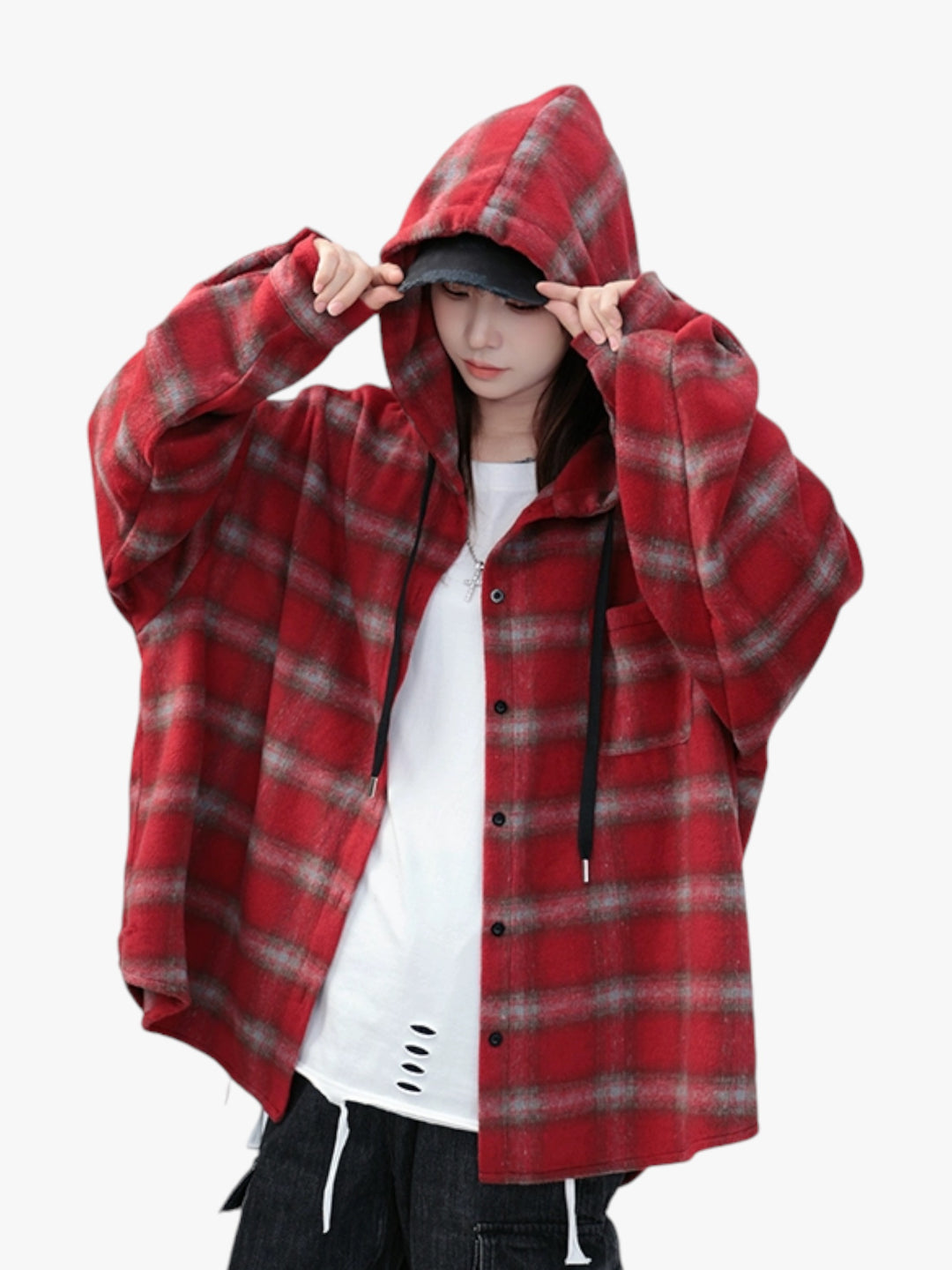 [25SS RESTOCKS] GKIKZ PLAID PREMIUM COTTON MID-LENGTH HOODED JACKET