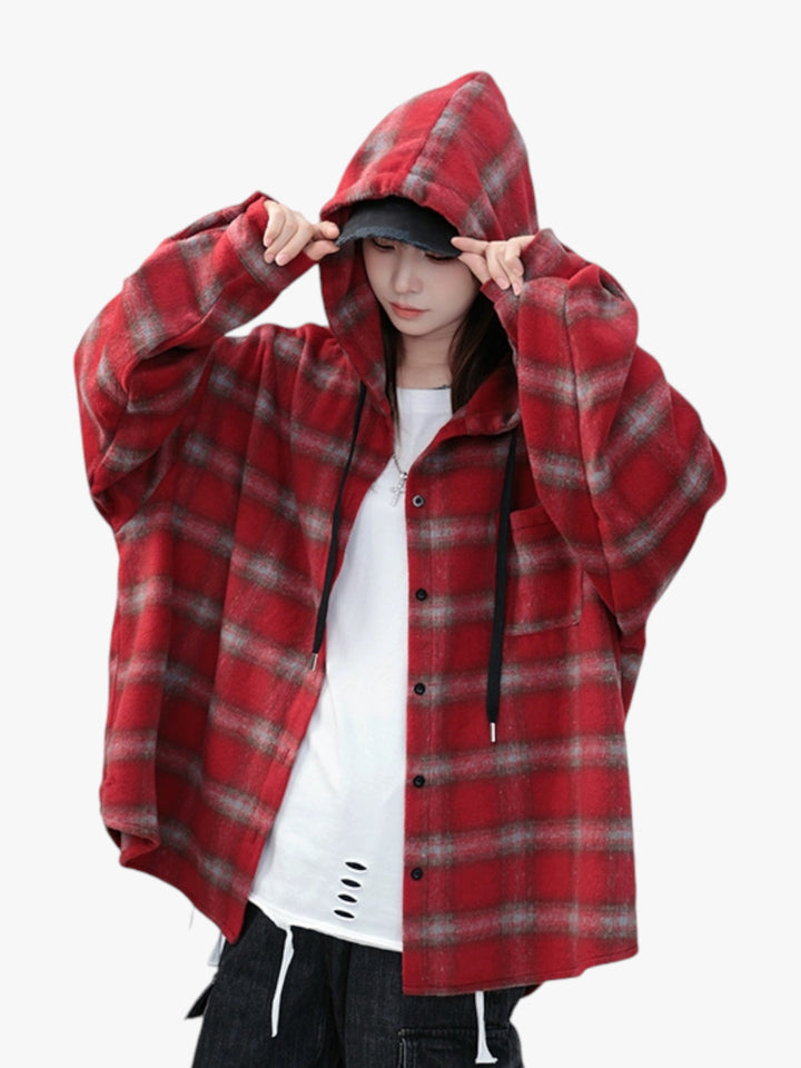 [25SS RESTOCKS] GKIKZ PLAID PREMIUM COTTON MID-LENGTH HOODED JACKET