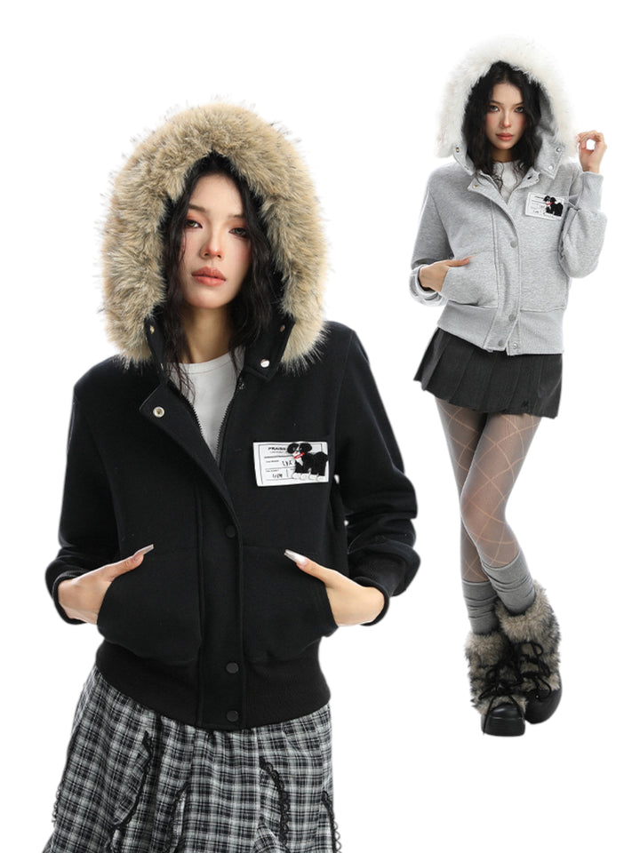 GKIKZ BLOCK CODE FAUX FUR JACKET