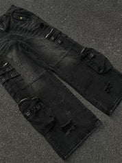 GKIKZ HEAVY DUTY MULTI-POCKET DISTRESSED BAGGY JEANS