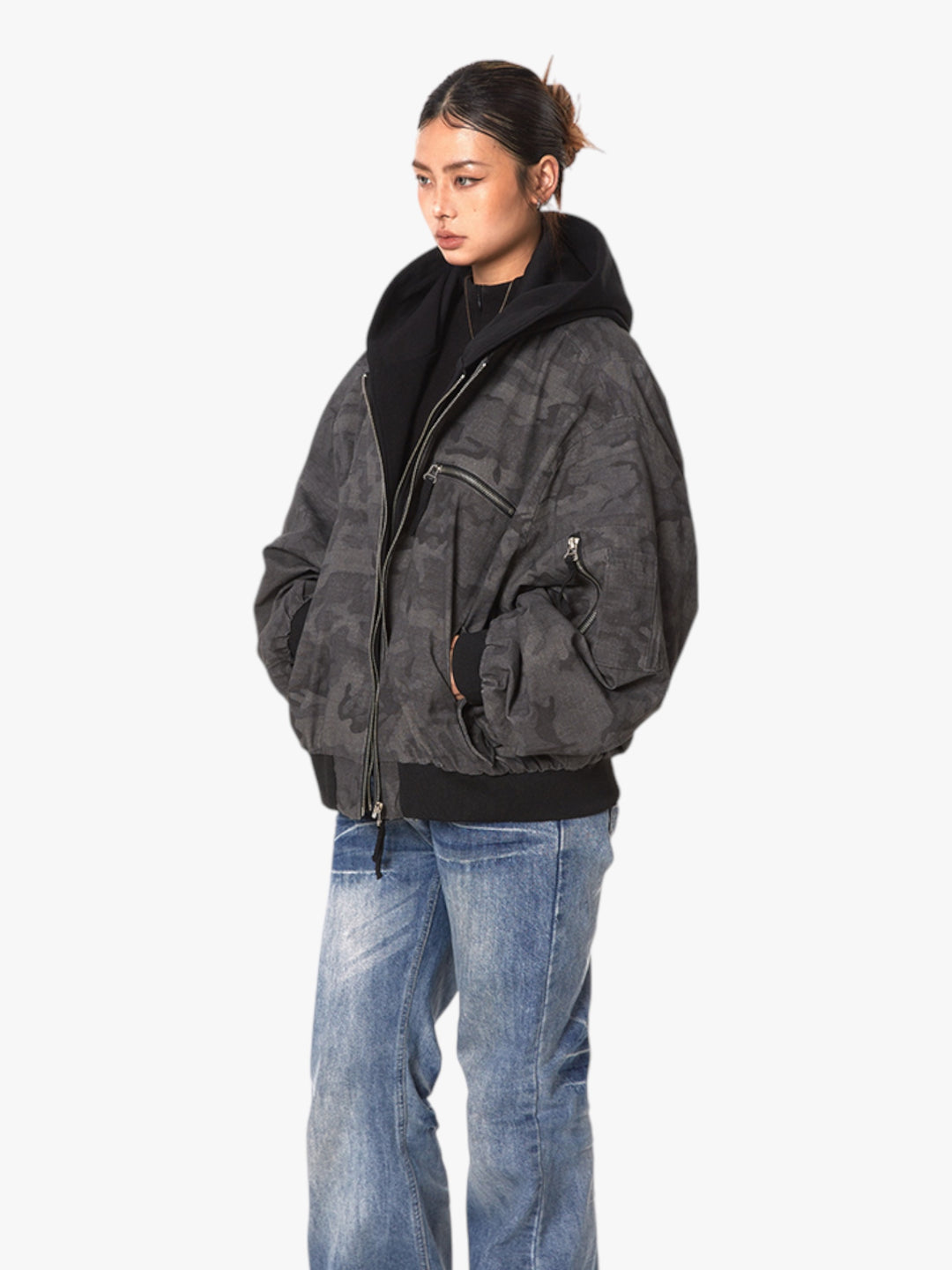 GKIKZ FAKE INNER-HOODIE CAMOUFLAGE LOOSE JACKET