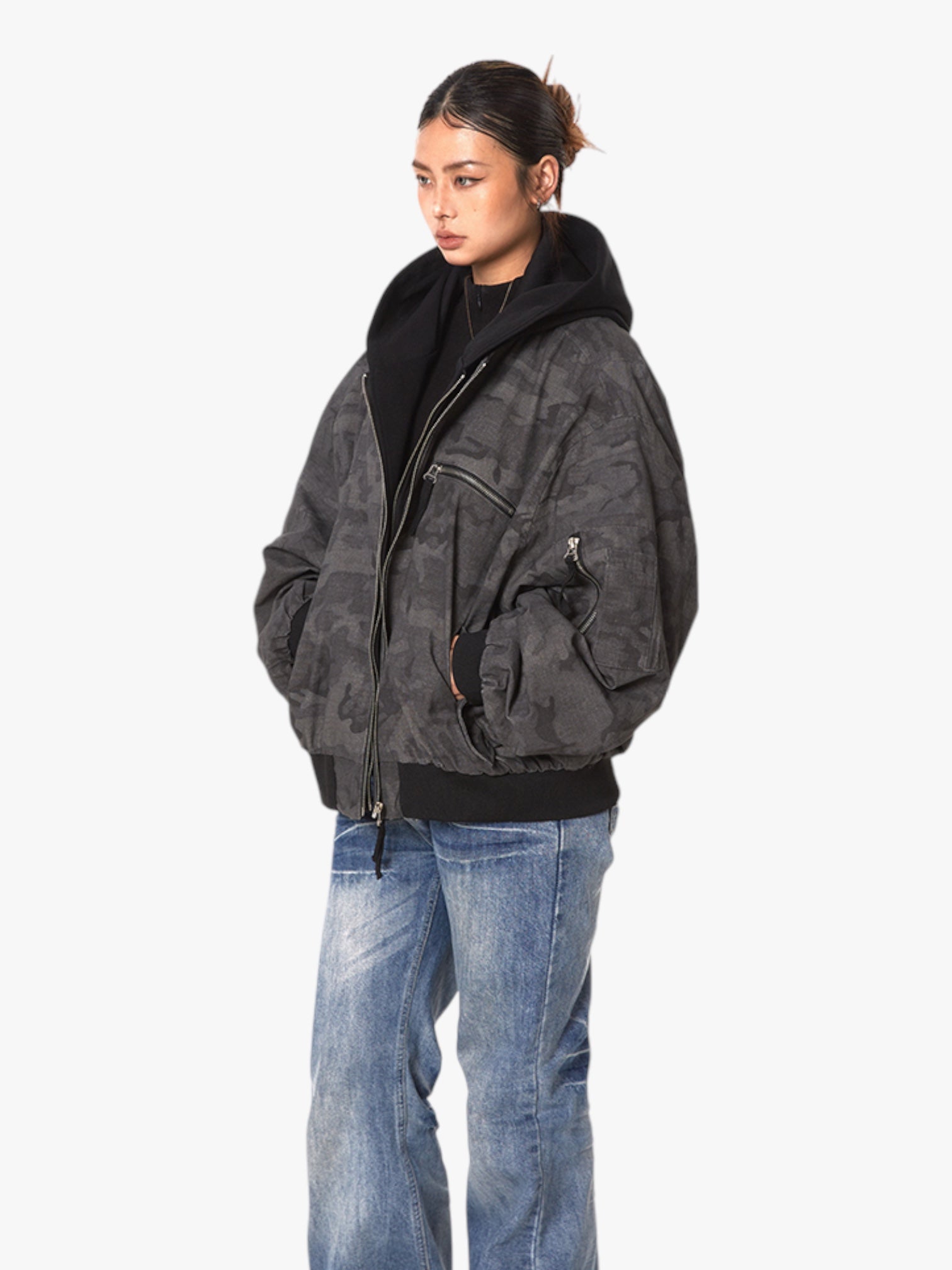 GKIKZ FAKE INNER-HOODIE CAMOUFLAGE LOOSE JACKET