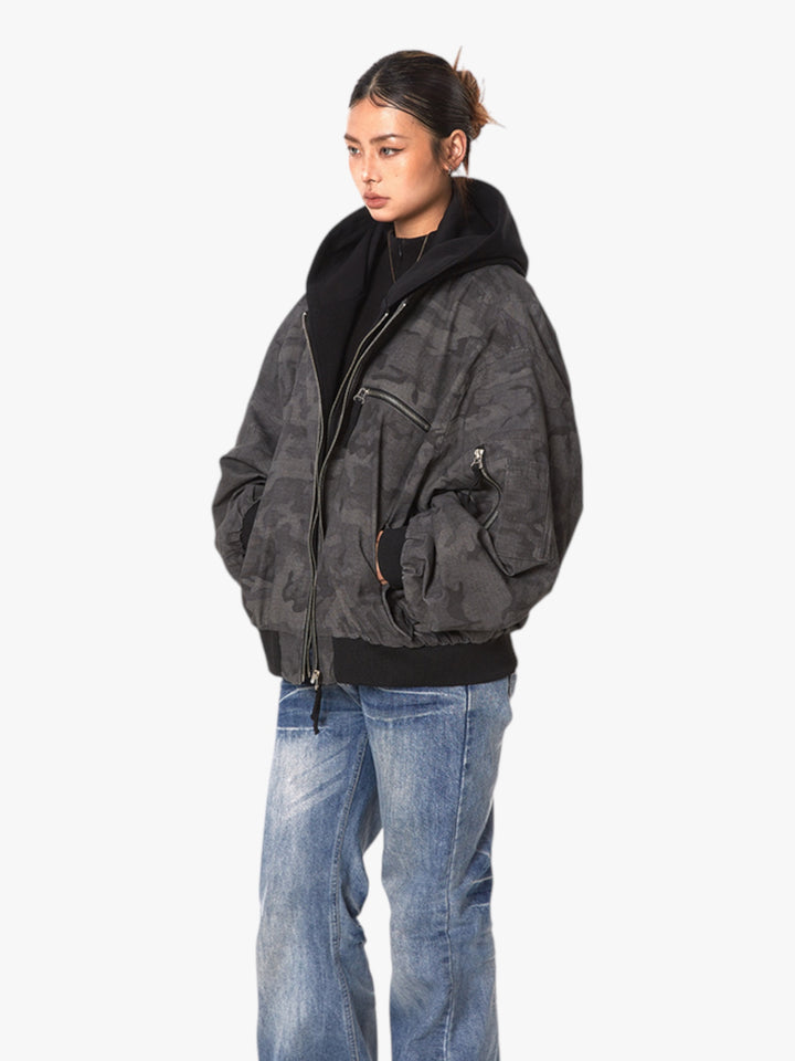 GKIKZ FAKE INNER-HOODIE CAMOUFLAGE LOOSE JACKET