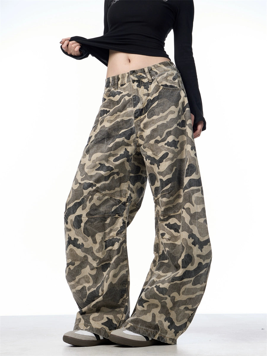 Washed Camouflage Wide-Leg Pants